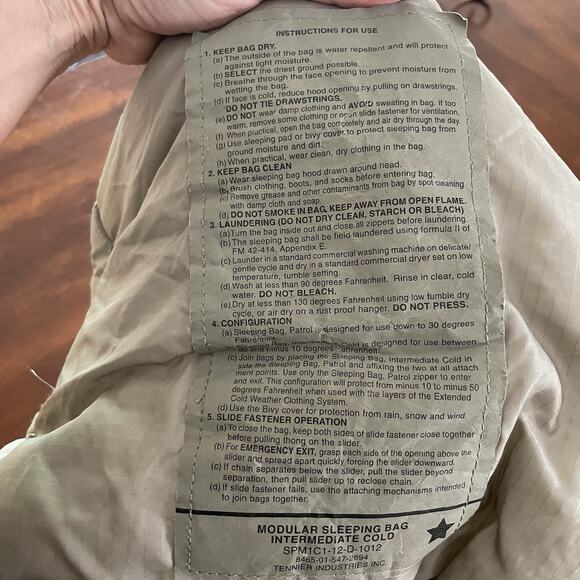 US Military Modular Sleeping Bag XL Gray Ripstop Intermediate Cold Weather USGI - Picture 5 of 15
